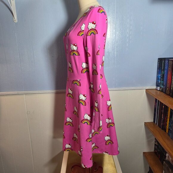 Modcloth for Hello Kitty Medium Bright Pink Rainbow Round Neck Longsleeve Dress - Picture 7 of 9
